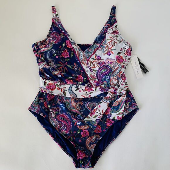 NWT La Blanca Swimsuit Women 20W Paisley Floral One Piece Gypsy Boho Colorful - Picture 1 of 13